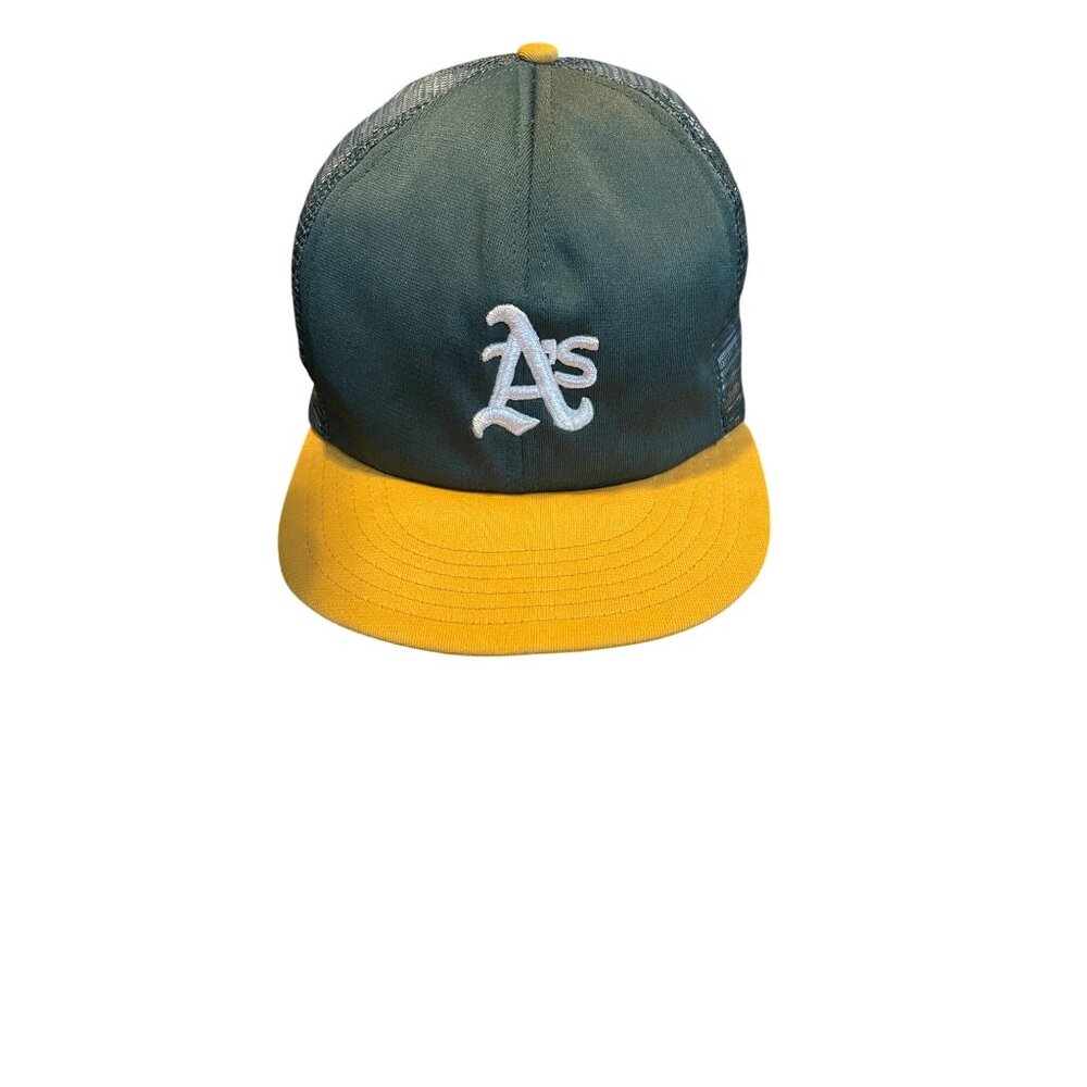 Oakland Athletics Baseball Trucker Hat Green & Yellow Large  Mesh Snapback Cap